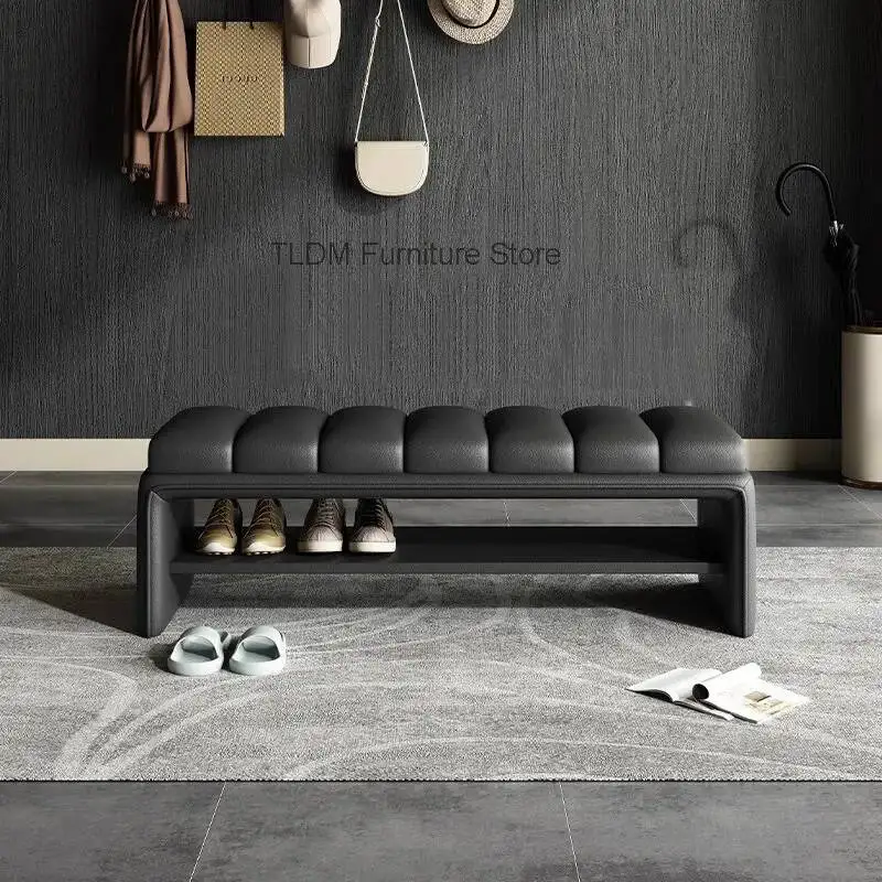 Luxury Modern Vertical Channel Tufted Bench,Leather Upholstered Entryway Bench,Elegant Accent Furniture for Living Room, Bedroom