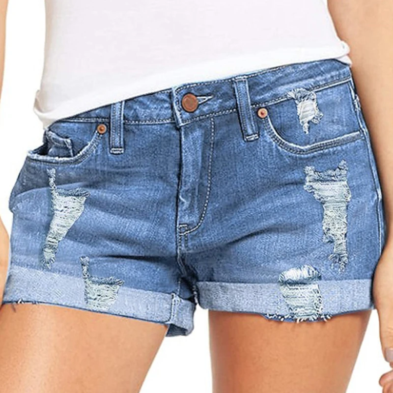 6681 #   ヨーロッパとアメリカの夏の新しいセクシーなハイウエストタイトなピアス高弾性ジーンズ女性のためのデニムショートパンツプラスサイズ