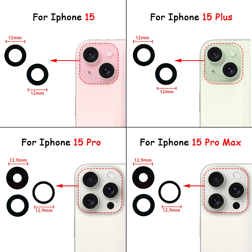 50Pcs， NEW Rear Back Camera Glass Lens Cover For iPhone 15 14 13 Pro Max 13 12 mini 14 Plus Rear Glass Camera lens Sticker