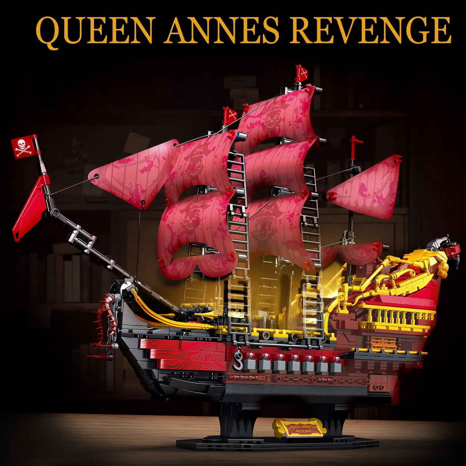 

Retro Pirate Ship Building Blocks | Revenge Pirate Ship Series Assembly Model | Luminous Component 1898 Particle Birthday Gift
