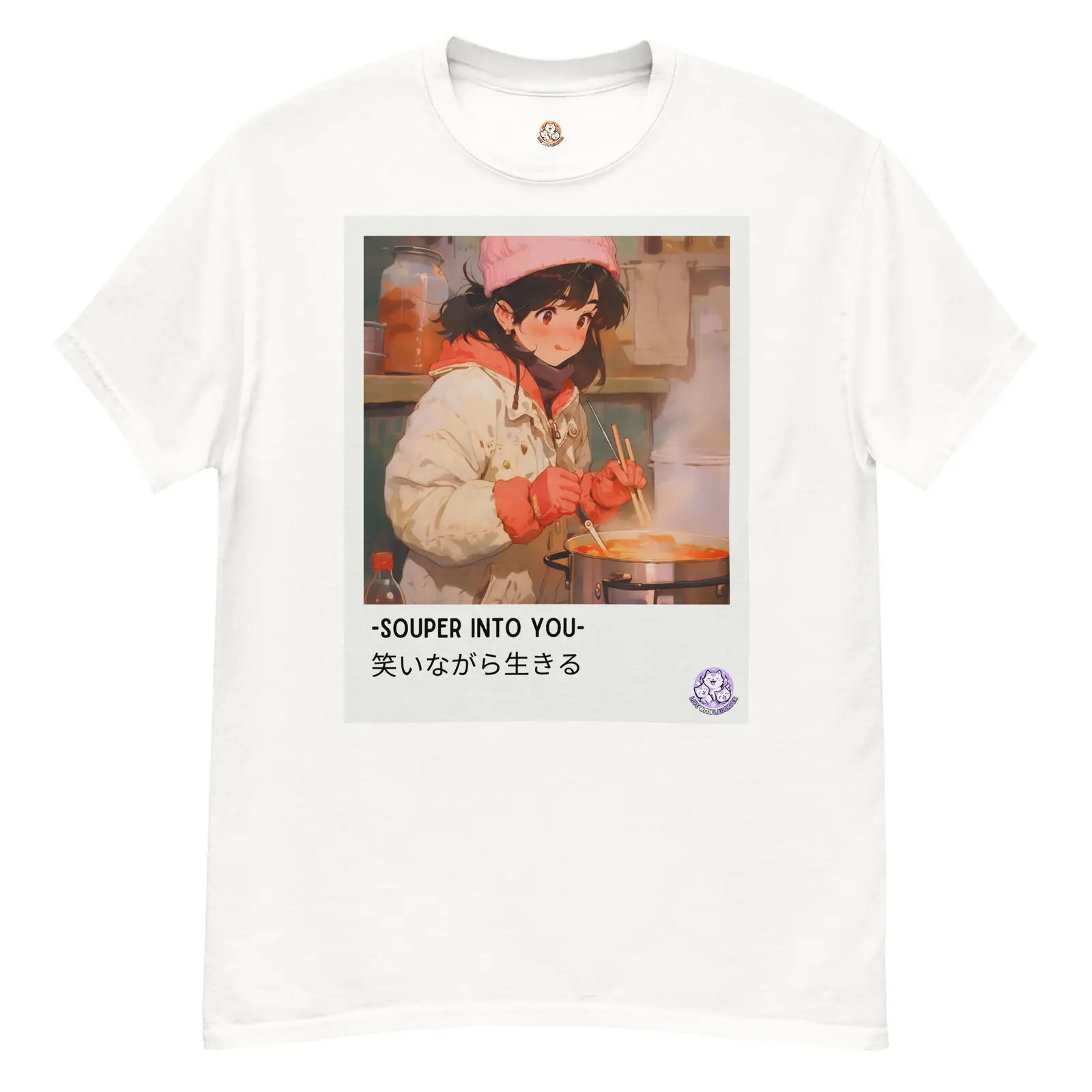 

Live With Laughter Novelty Graphic Anime T-Shirt - Souper Into You (White)