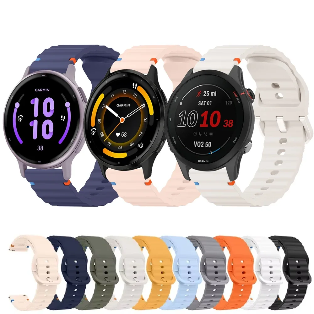 

Мягкий волнистый ремешок 20/22 мм для Garmin Vivoactive 3 4 5/Venu 3 sq 2 Plus/Forerunner 265 165 245 255 645, музыкальный/подход S12, браслет