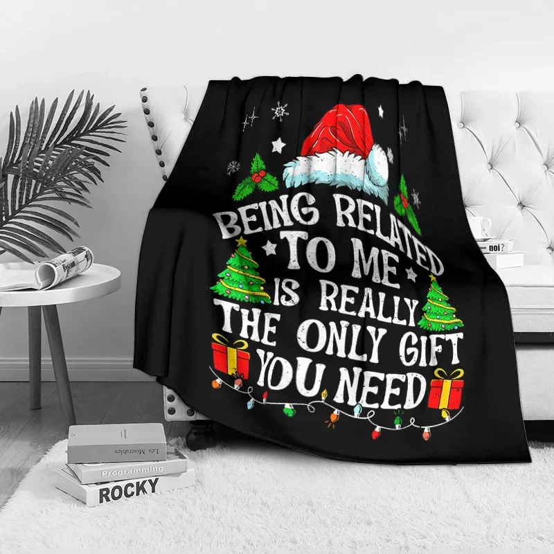 Funny Family Quote Christmas Blanket, Humorous Gift Saying with Red Santa Hat Decor, Cozy Throw for Holiday Humor Lovers