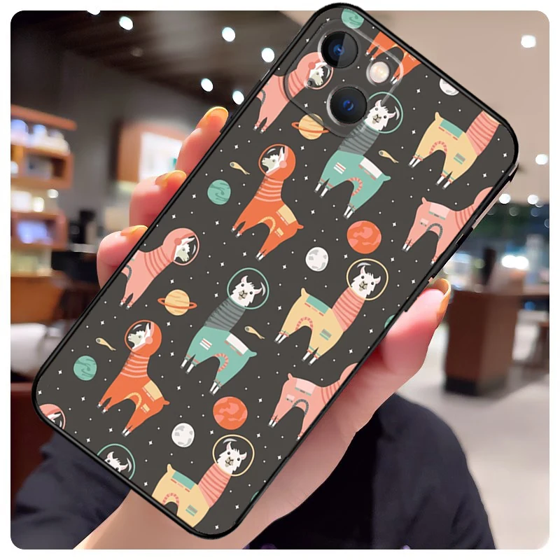 Llama Alpaca Pattern Case For iPhone 16 11 12 13 14 15 Pro Max Plus 13 Mini X XS Max XR Plus Cover Coque