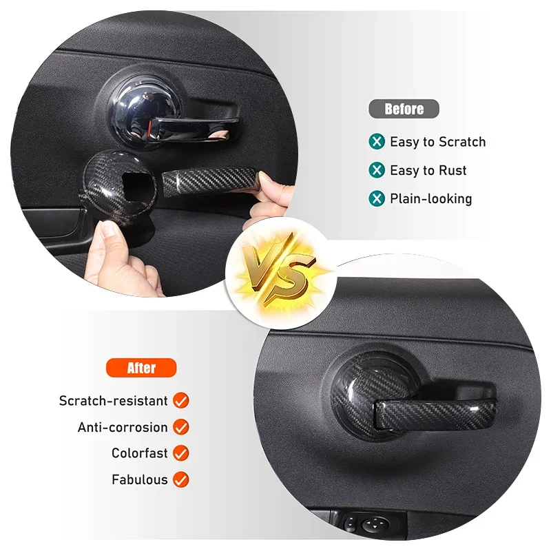 

For Fiat 500 Abarth 595 2010 + Carbon Fiber Car Interior Door Handle Protector Cover Interior Accessories