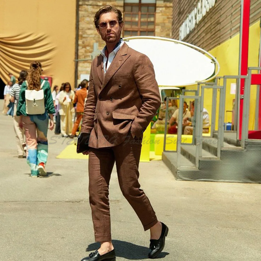 

2025 Slim Fit Men's Suits Elegant Wedding Double Breasted Peak Lapel collar High quality 2 Piece Jacket Pants Sets Blazer Prom