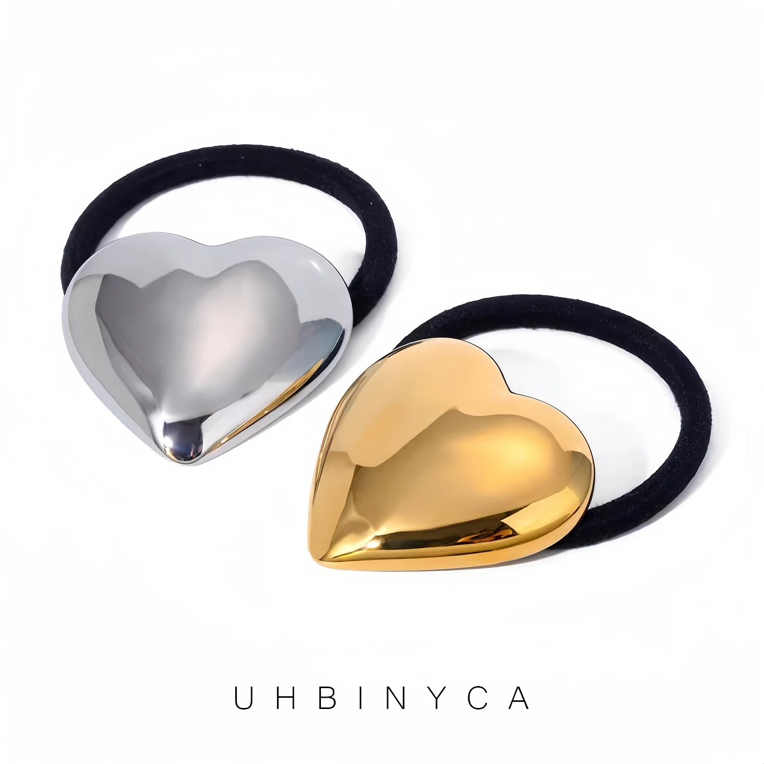 

Smooth Stainless Steel Gold Color Heart Hair Bands for Women Hairbands Elastic Scrunchies Hair Ropes Fashion Hair Accessories