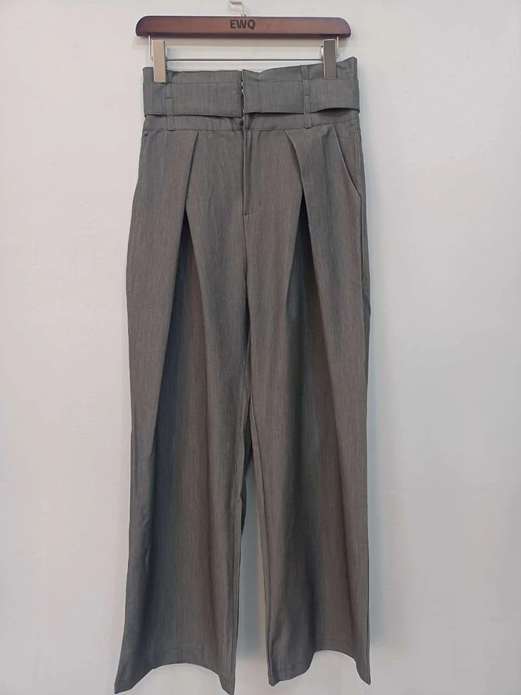 EWQ-Pantalones plisados de retazos para mujer, pantalón holgado de cintura alta con bolsillos, de pierna ancha, informal, liso, Primavera, U167, 2024