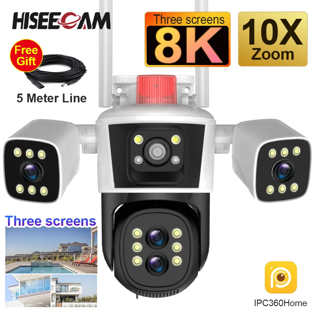 

8K 16MP IP Camera WiFi Outdoor PTZ 10X Zoom Four Lens Three Screens Auto Tracking Waterproof Smart Home Security CCTV Cameras