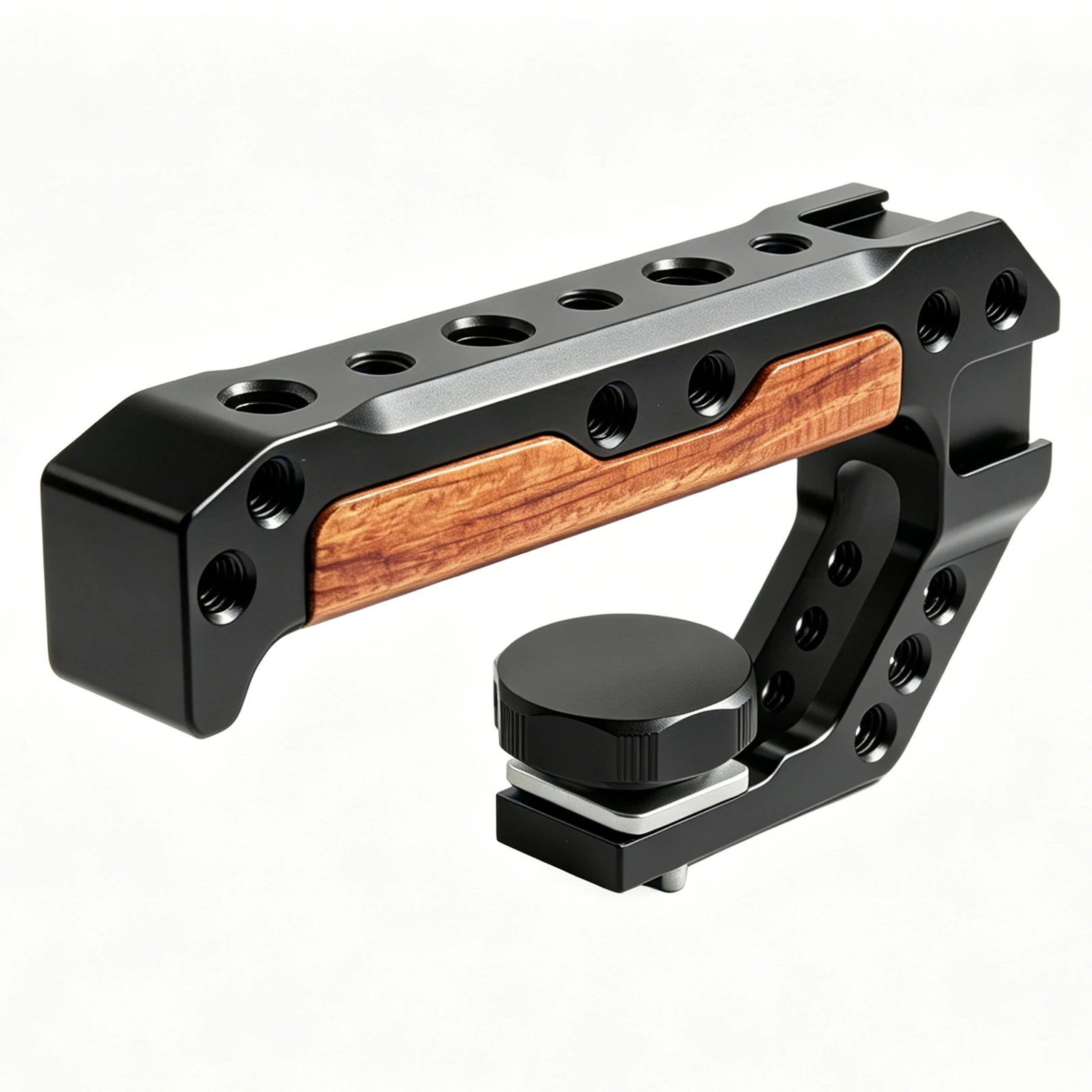 Camera Cage Top Handle ARRI Locating Cold Shoe Mount Wooden Grip Rosewood Aluminum Alloy Video Rig Handle for DSLR Mirrorless