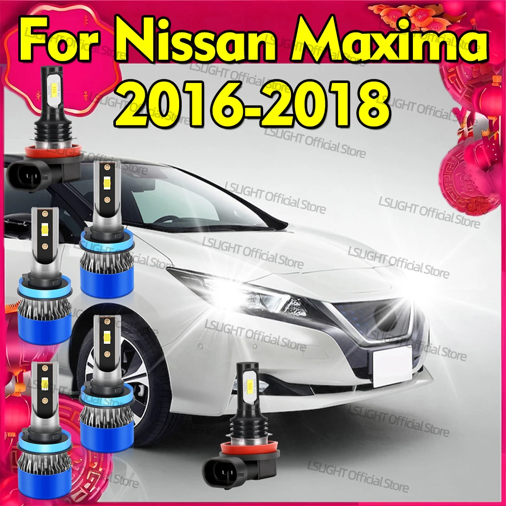 2/6Pcs Led Headlight Bulbs 3570 CSP Fog Lamp 6000K White For Nissan Maxima 2016 2017 2018 Front Head Lamps 20000LM High Low Beam