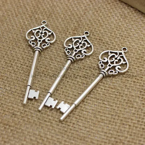 20pcs/lot 21*69mm Antique Bronze Metal Alloy Hollow Filigree Lovely Key Jewelry Pendant Charms