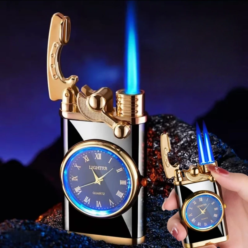 

Metal Arm Watch Inflatable Lighter Windproof Jet Flame Butane Torch Outdoor Lighter Cigarette Accessory for Men Smoking Gift