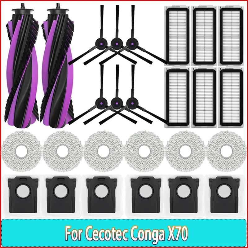 Hauptbürste, Seitenbürste, Staubbeutel, Filter, Wischtuch für Cecotec Conga X70 / Deerma X80 / JONR T5 Pro Gen 2 Staubsauger-Ersatzteile und Zubehör