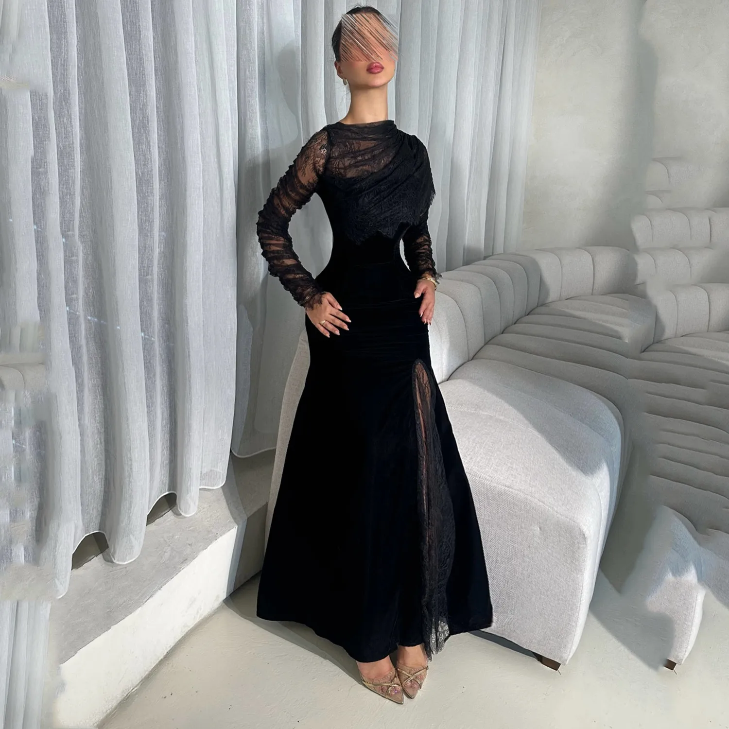 

Lucy Lace Women's Evening Dress Customized Prom Dresses for Special Occasions Black فساتين سهرة Платье Вечернее Robes of Soirée