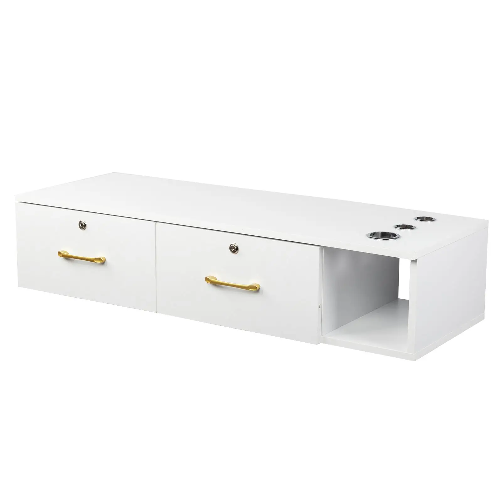 White Salon Cabinet with 15cm E0 Chipboard, Pitted Surface, 2 Drawers, 3 Holes & Lock