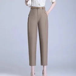 Spring Autumn Women's Clothing Solid Color Button Zipper High Waist Pockets Trousers Trouser Suits Straight Commute Pants