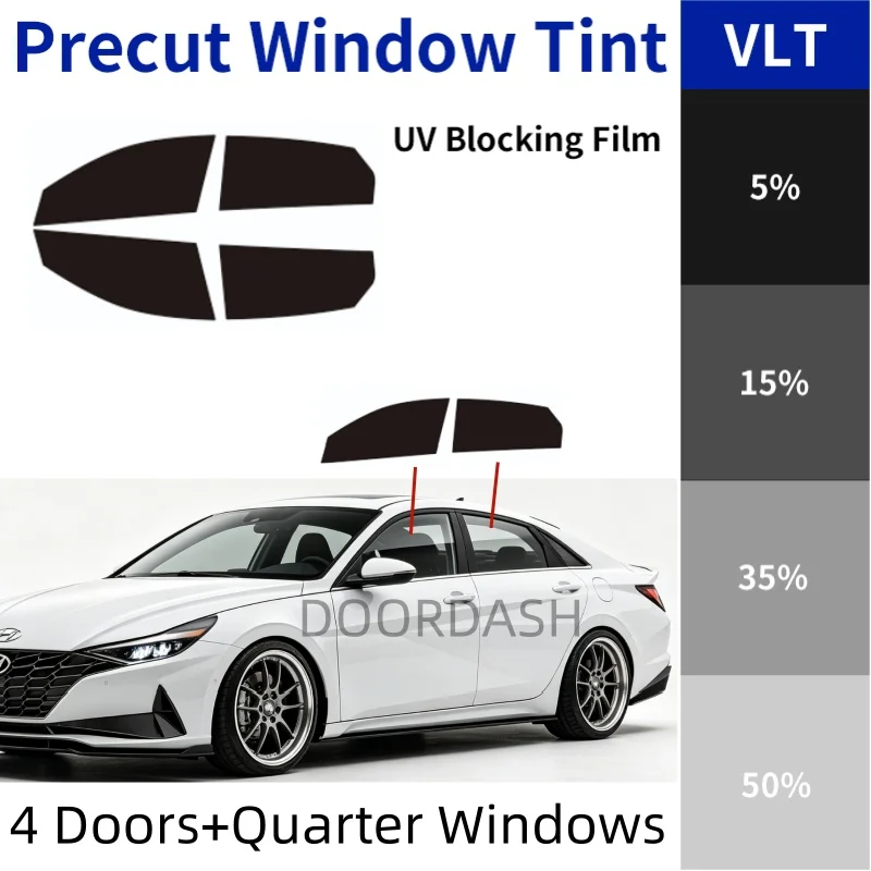 Pre‑Cut Nano‑Ceramic Window Tint Film For Hyundai Elantra CN7 AD 4 Doors+Quarter Windows UV IR Heat Blocking Privacy 2‑Ply PET