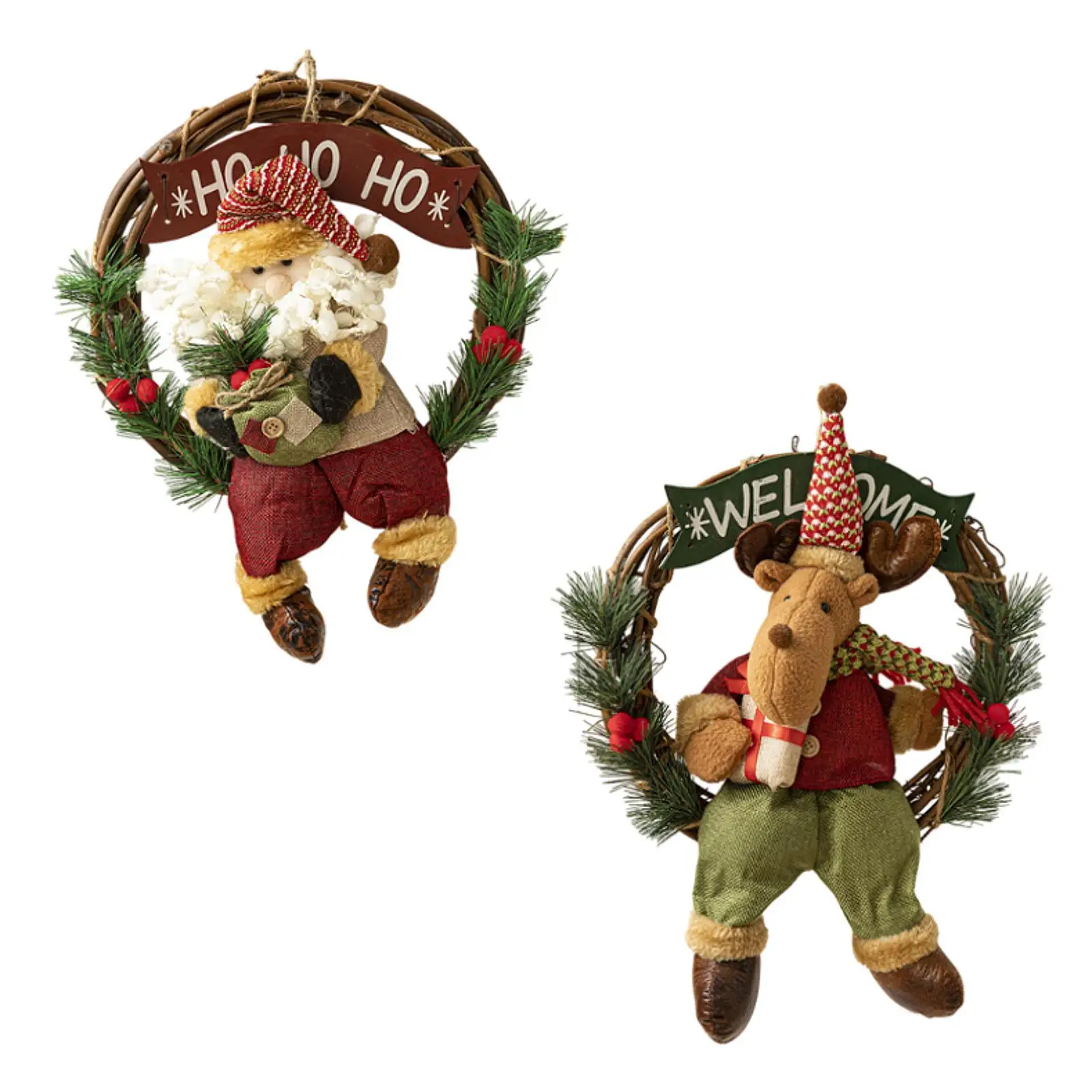 Artificial Xmas Wreath Christmas Winter Wreath Sign Ornament Cartoon Christmas Door Wreath for Indoor Home Backdrop Outside