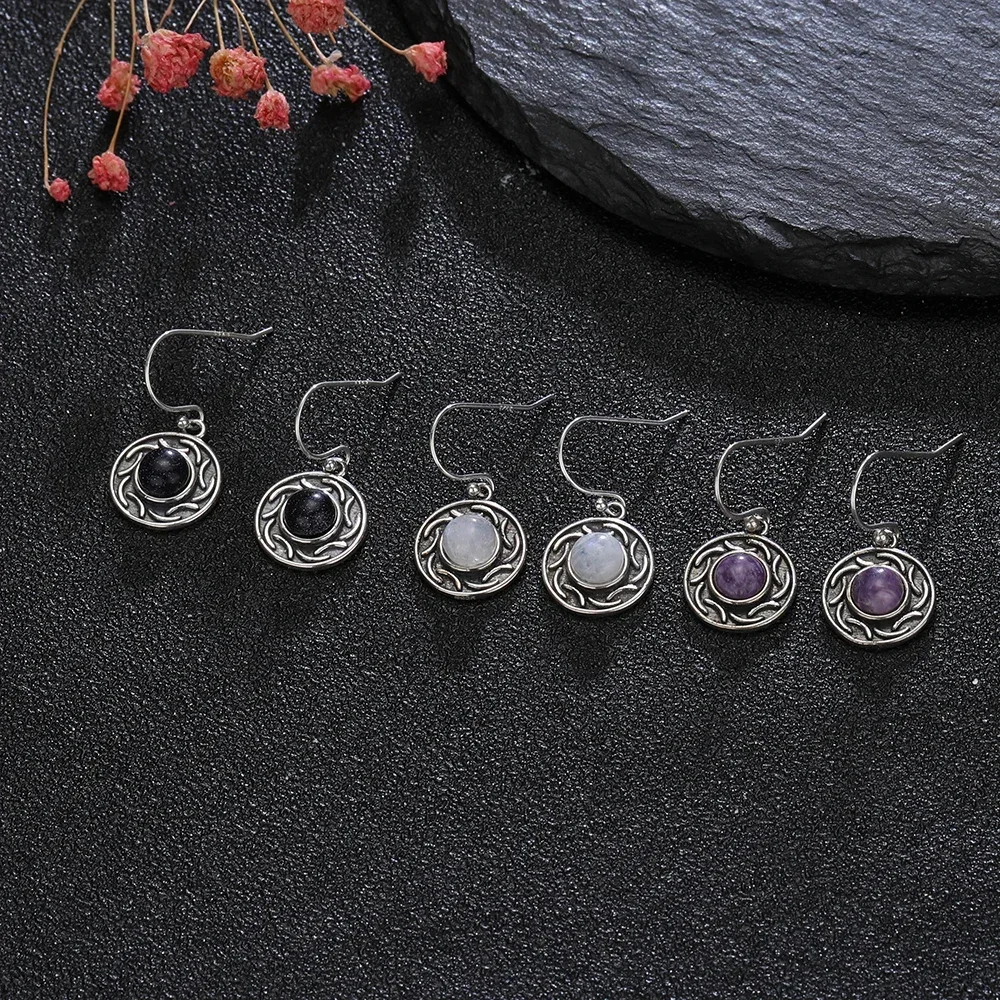 Neue Tropfen Ohrringe rund 6mm natürlichen Mondstein blauen Sandstein Silber Frauen edlen Schmuck Geschenke Vintage Ohrringe Großhandel