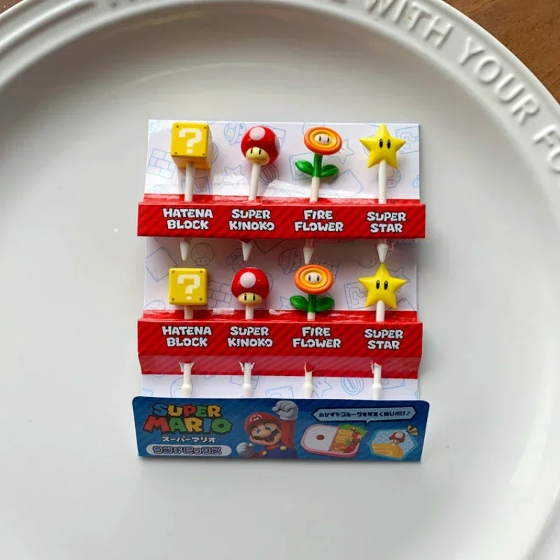 Super Mario Bros Food Picks Kids Cute Fruit Fork Bento Box Decor Reusable Creativity Cartoon Children Cake Dessert Lunch Pick