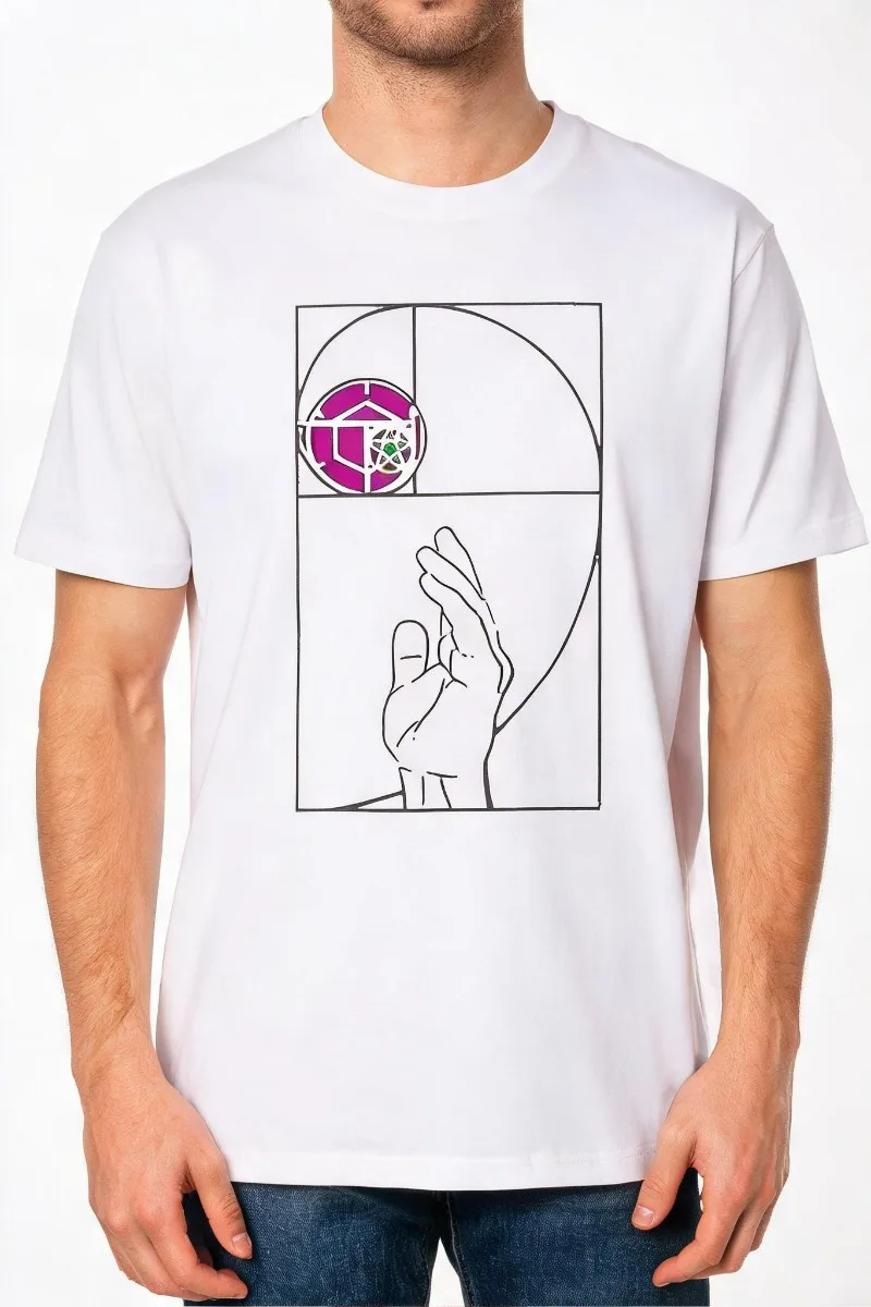 Men 100% Cotton Casual Top Fibonacci Spiral Alchemy Symbol Hand Line Graphic Crew Neck Short Sleeve Mystic Occult Male T-shirt