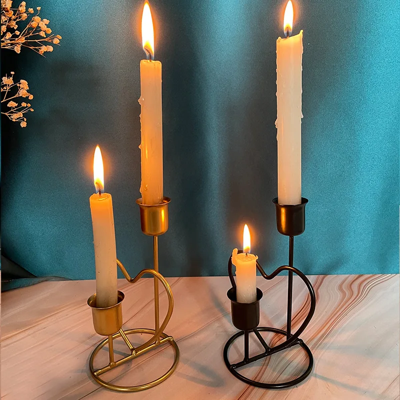 Heart Shaped Candle Holder Gold Black Metal Candlestick Couple Restaurant Atmosphere Candlelight Dinner Decoration Tool