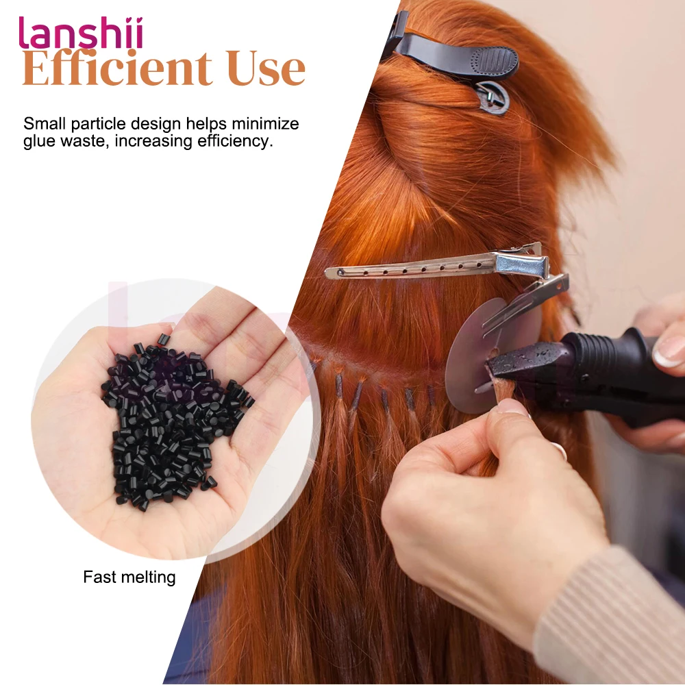 Lanshii 40g Italian Keratin Glue Pellets Beads for Hair Extensions, Transparent Black Brown Hot Fusion Granules for U Tip I Tip