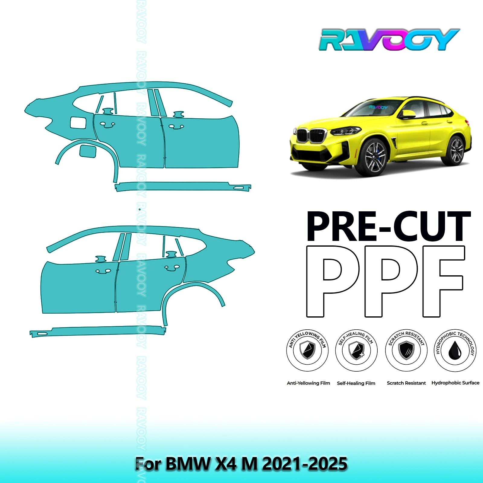 

For BMW X4 M 2021-2025 8.5mil Clear Matte Pre-Cut PPF Door & A/B Pillar Kit TPU Paint Protection Film Set