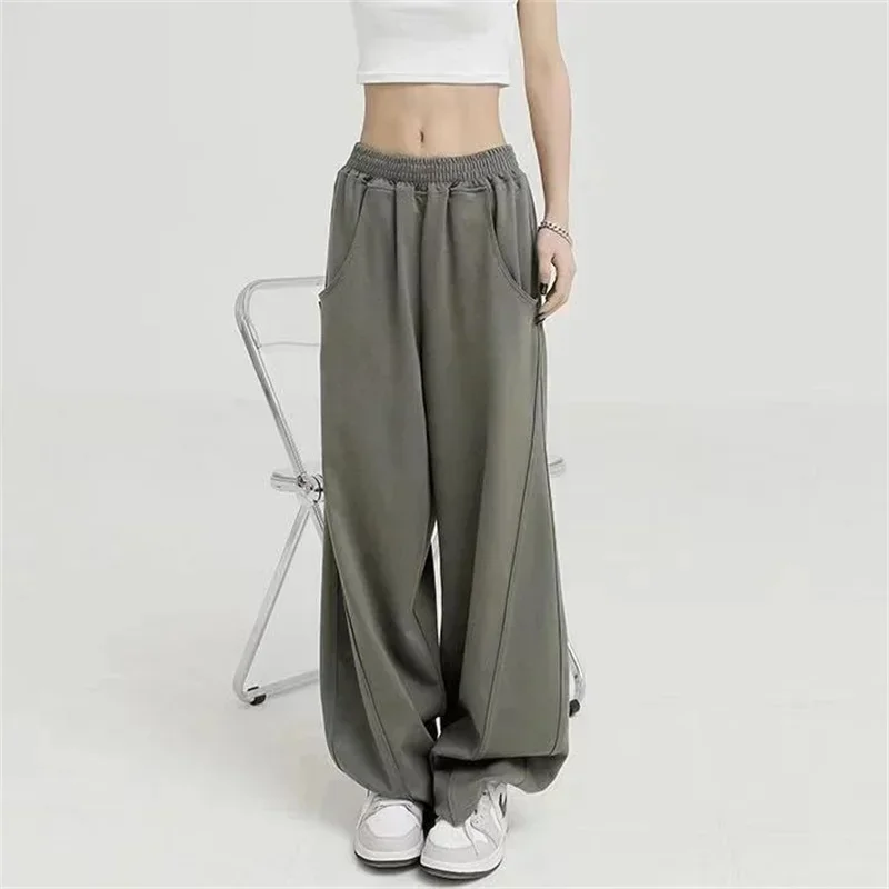 Autumn Winter Sports Pants for Women Straight Loose Wide Leg Pants High Waist Streetwear Casual Sweatpants Black Gray Trousers