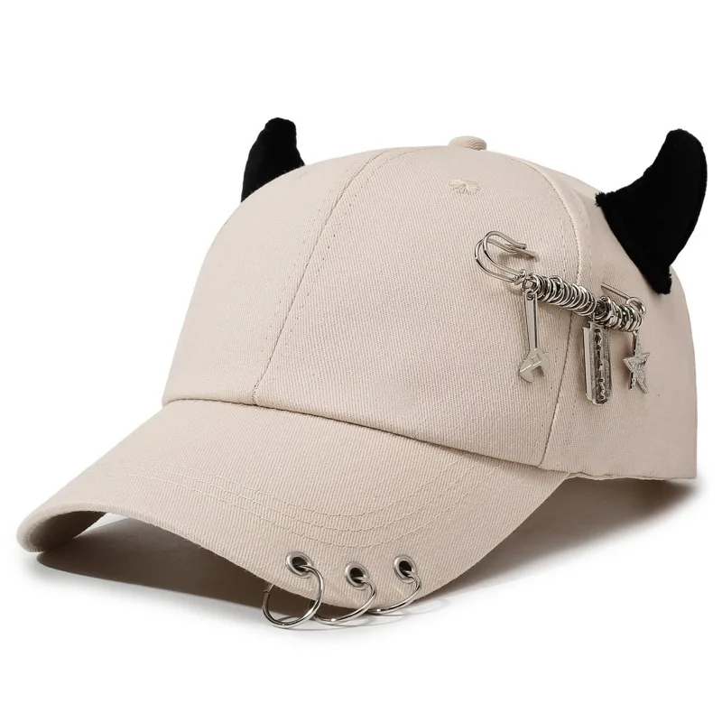 Versatile Curved brim Personalized Horn Baseball Cap, Korean Style Street Hat for Students, European and American Men's