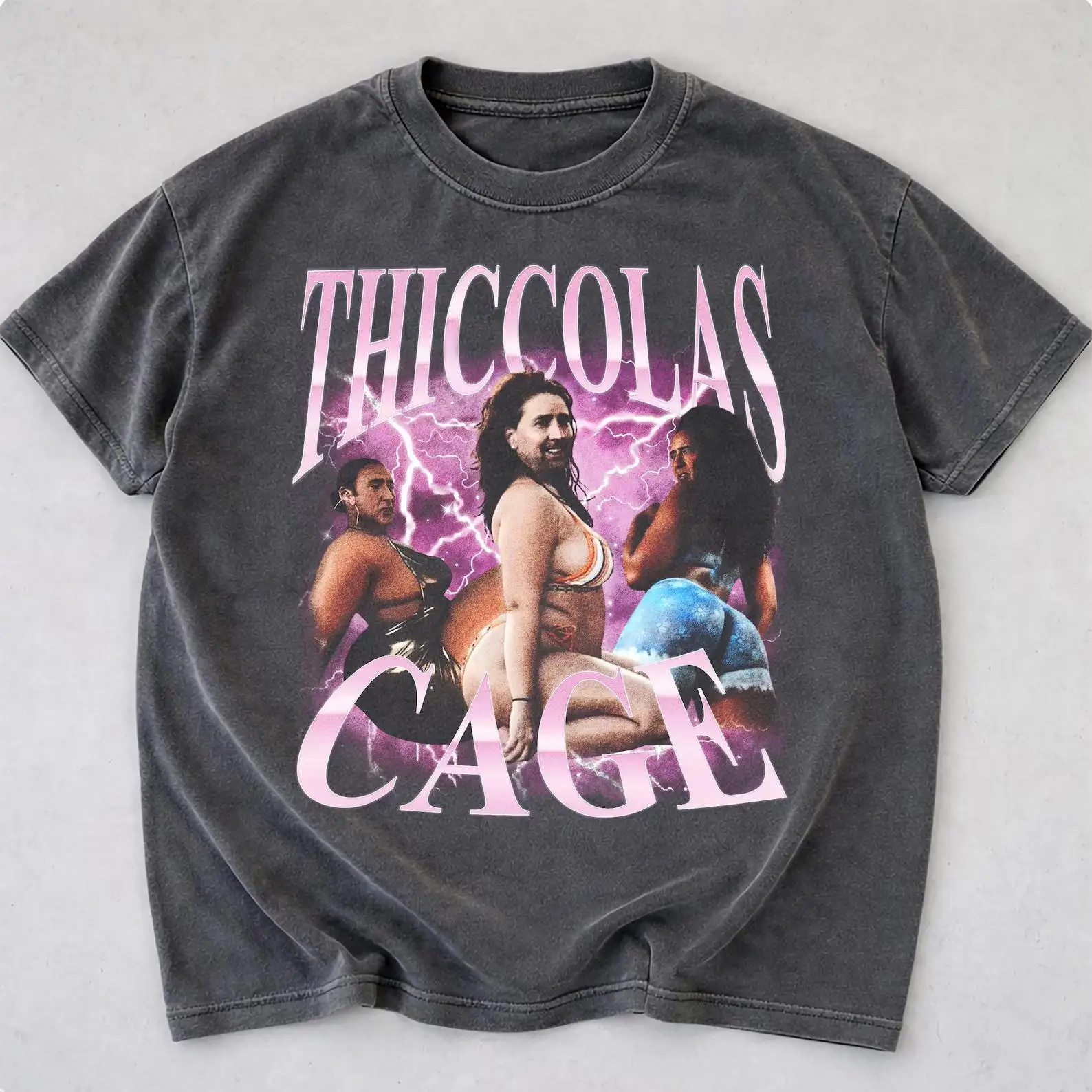 Vintage Thiccolas Cage Meme Shirt, lustiges, absurdes und peinliches T-Shirt – Detail 3