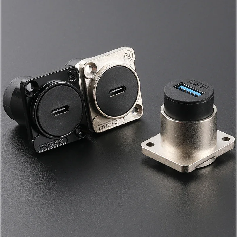 D Type Metal Straight Through USB2.0 USB3.0 Type C Female Socket Panel Mounting USB Connector Data Adapter+ Dust Cap