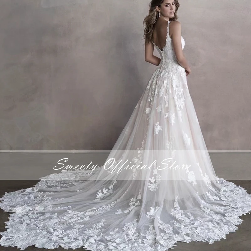 Elegant Wedding Dress Organza With Embroidery   A-Line Ball Gown V-Neck Sleeveless Bridedress Button Customized Vestido De Novia
