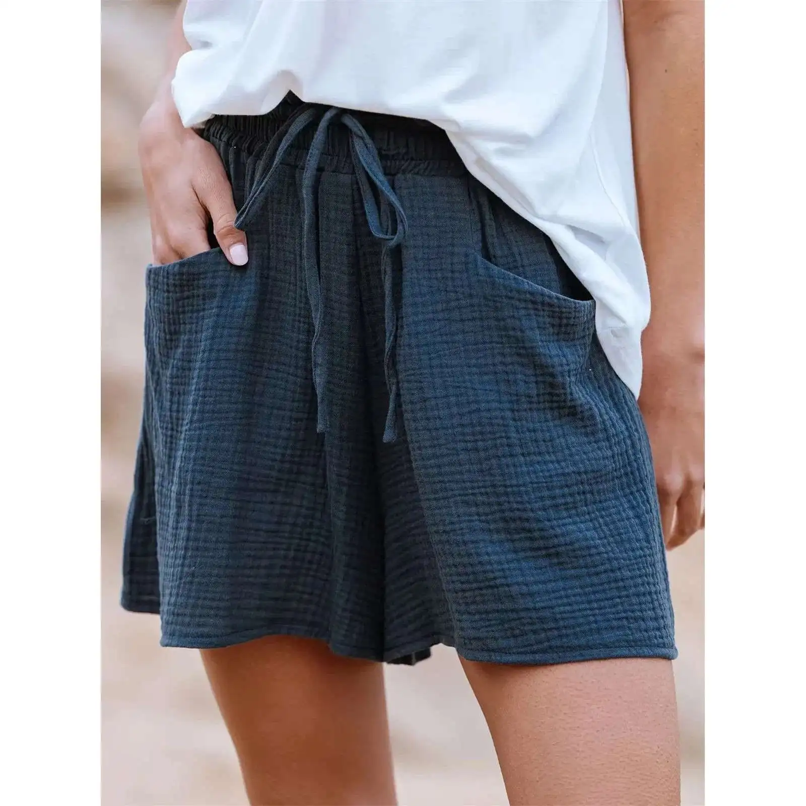 

Женские повседневные свободные хлопковые брюки с эластичным поясом на шнуровке, комфортные дышащие летние брюки для женщин среднего возраста