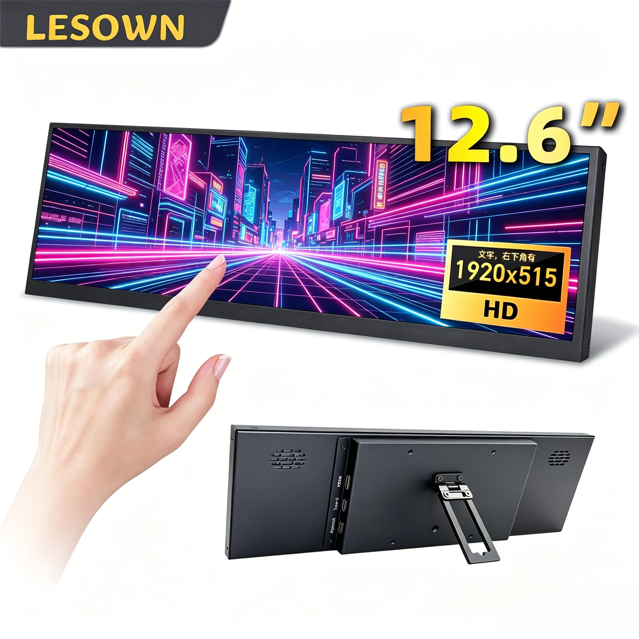LESOWN Long Bar 12.7 12.6 inch Monitor 120Hz 2880x864 IPS Touch HDMI Type C Sensor Panel LCD Data Ancillary Screen Temp Display