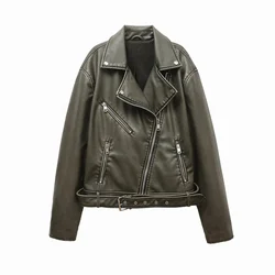 RARF ladies 2024 new vintage do old washed leather similpelle tipo locomotiva giacca PU cappotto da donna top