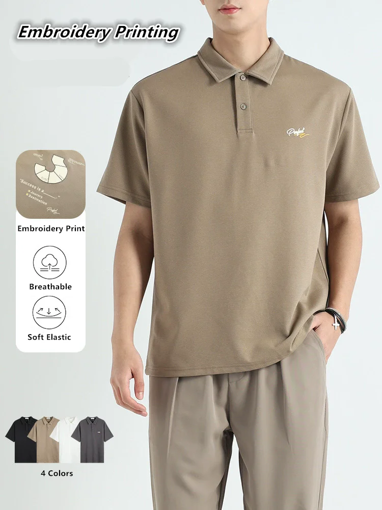 Embroidery Print Polo Shirts For Men Short Sleeved Loose Fashion Summer Quality Cool Feeling Breathable Casual Camisas De Hombre