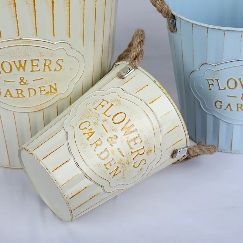 Retro Iron Art Flower Bucket Flowerpot Iron Pot Flowers and Plants Used for Home Decoration Flower Arrangement Storage Buckets