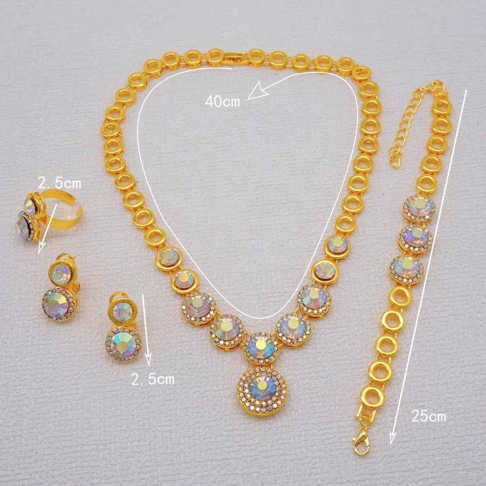 Luxus Dubai Gold Farbe Doppels chicht Halskette Schmuck Sets für Frauen afrikanischen Wasser tropfen Kristalls chmuck indischen Set Geschenke – Detail 18