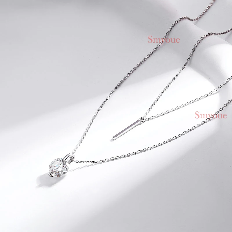 Smyoue 1-2CT Double Chain VVS Moissanite Necklace for Women Sparkling Lab Diamond Pendant Sterling Silver 925 Original Certified