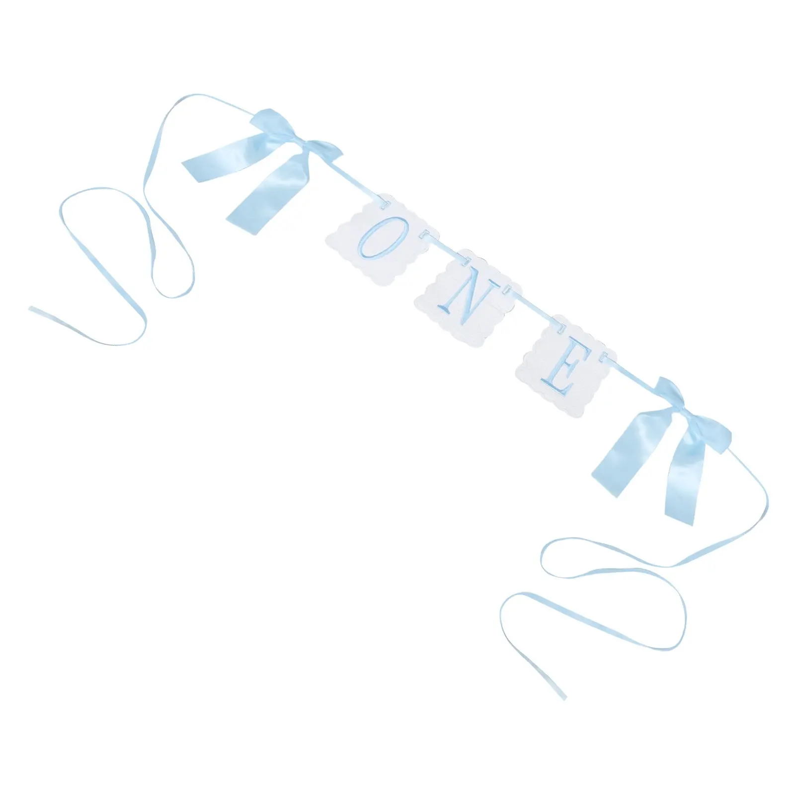 First Birthday High Chair Banner Blue White Bow Embroidered Butterfly One Year Birthday Decorations Hightchair Banner