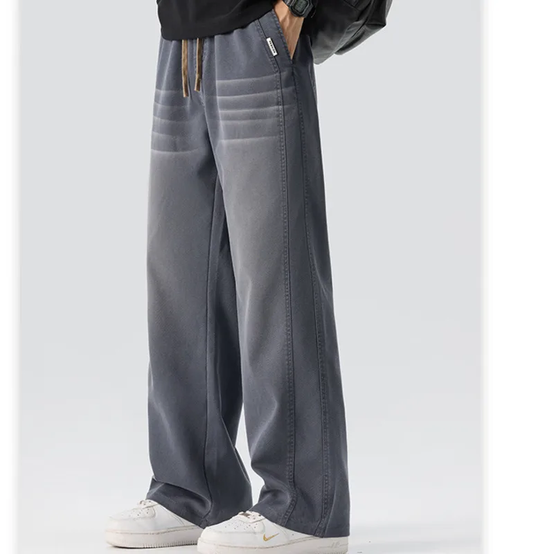 New autumn and winter patchwork washed polished white casual pants for men, straight leg mid waist loose embroidered work pants