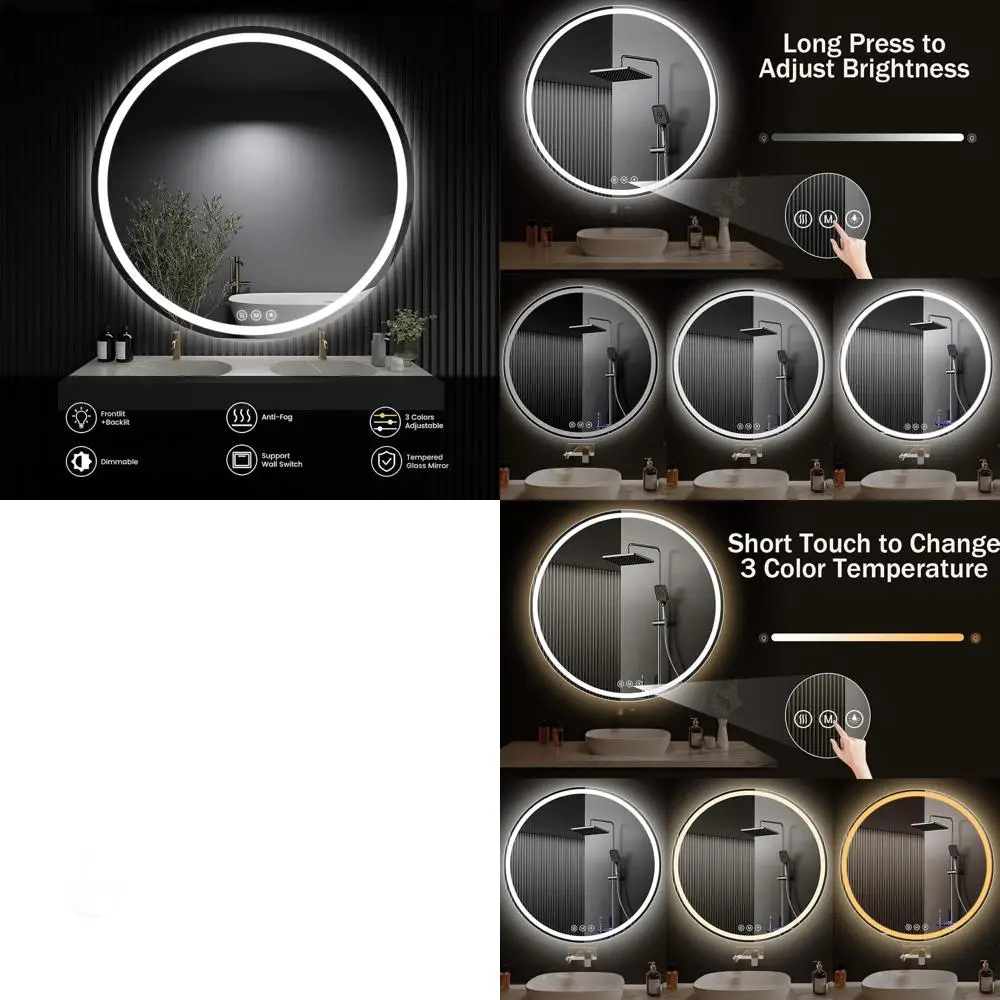 

Круглое зеркало для ванной с LED-подсветкой, 40 светодиодов, 3 уровня яркости, настенное крепление, с регулировкой яркости, защита от запотевания и ударов, небьющееся