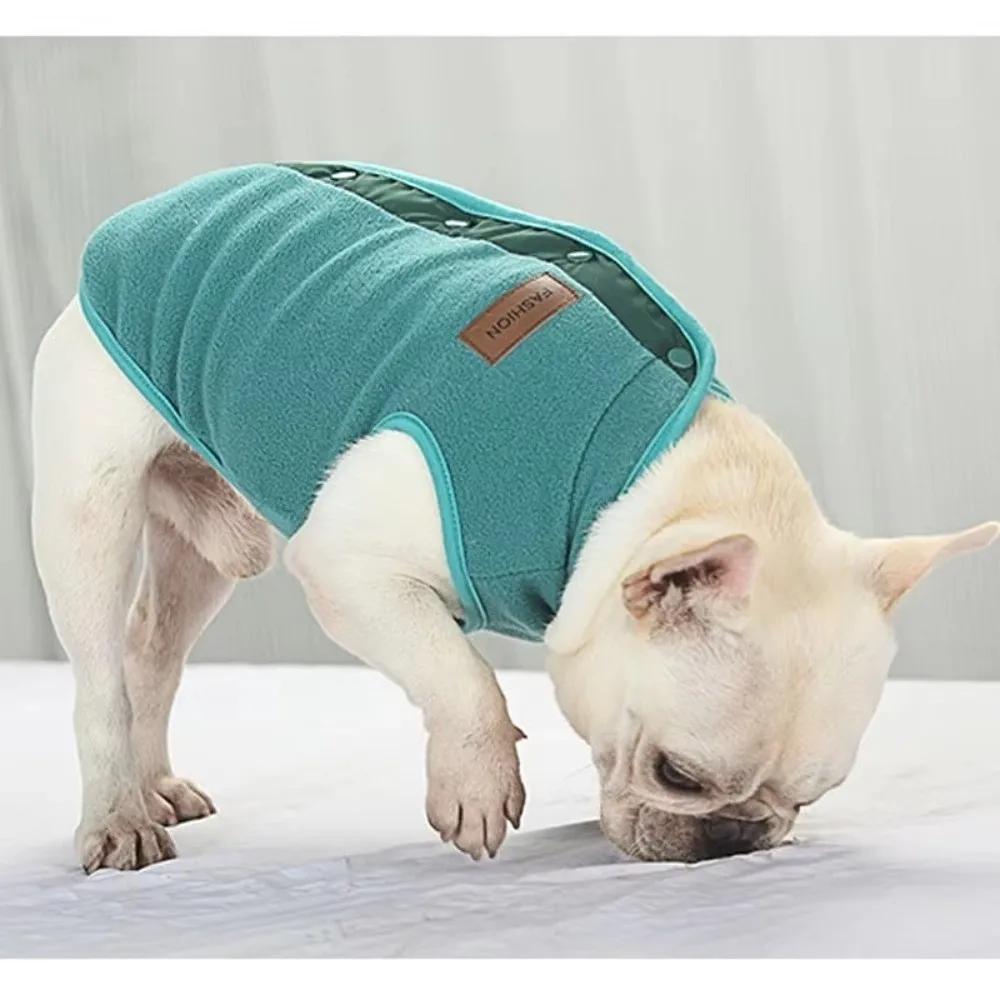 Cute Fleece Dog Winter Coat Soft Solid Color Dog Vest Thick Warm Button Closure Pet Pullover Sweatshirt for Outdoor Walk