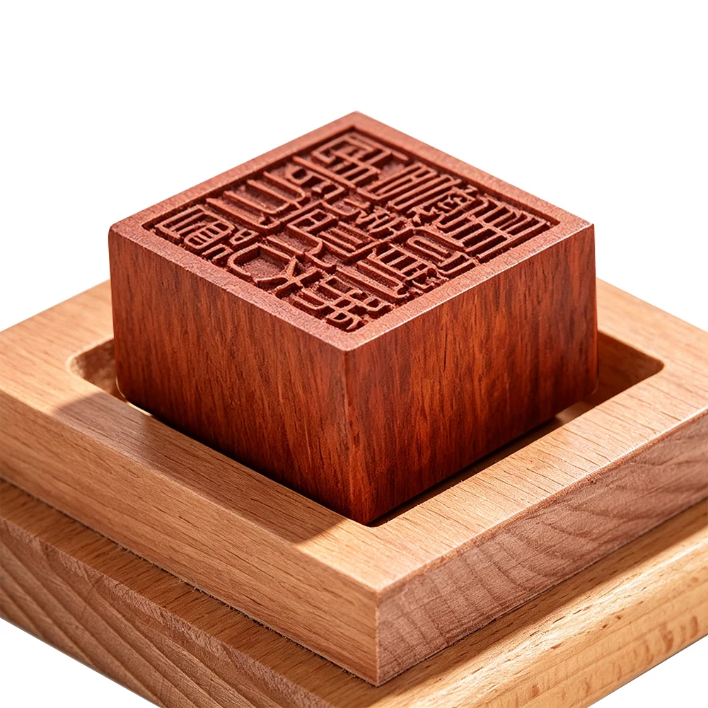 Natural Beech Wood Stamp Base Seal Display Stand Square Wooden Pedestal Holder for Calligraphy Altar Ritual Decor 83g
