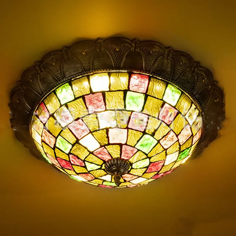 Stained Glass Ceiling Lamps for Living Room Bedroom Light Home Luminaria Decor Chandelier Mediterranean Tiffany Lighting Fixture