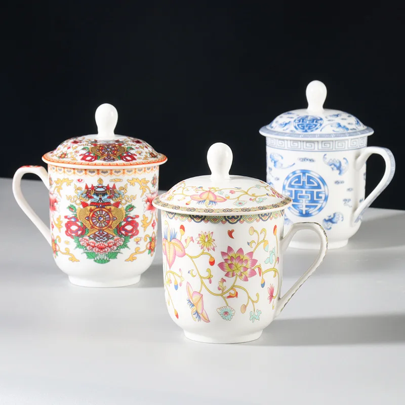 Enamel Ceramic Bone China With Lid Office Conference Room Water Tea Gift Cup Host