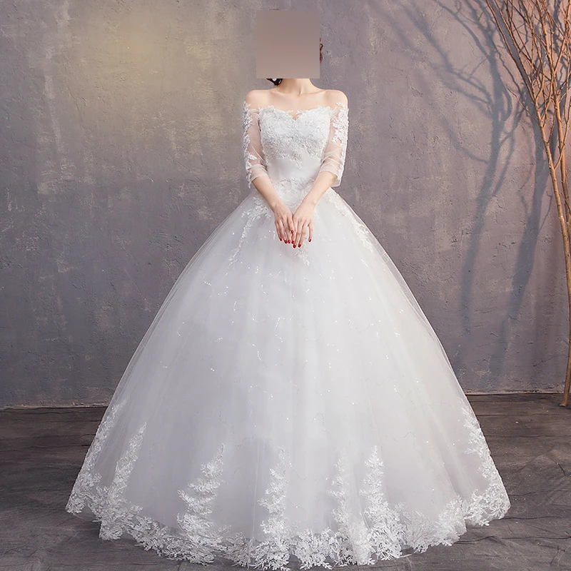 Elegancka suknia balowa damskie suknie ślubne aplikacje tiulowe tanie suknie ślubne formalne Vestido De Noiva robe de mariée