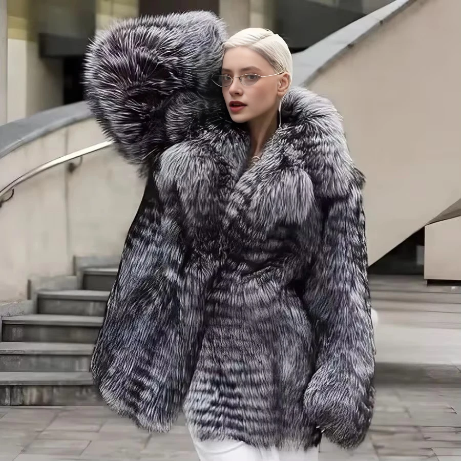 

Genuine Fox Fur Jackets Silver Fox Fur Coats Womens New Arrivals High Quality Fox Fur Coats With Lapel